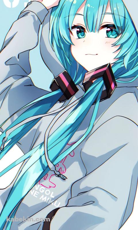 フードに手をかける初音ミク / ボカロのAndroidの壁紙(480px x 800px) スマホ用