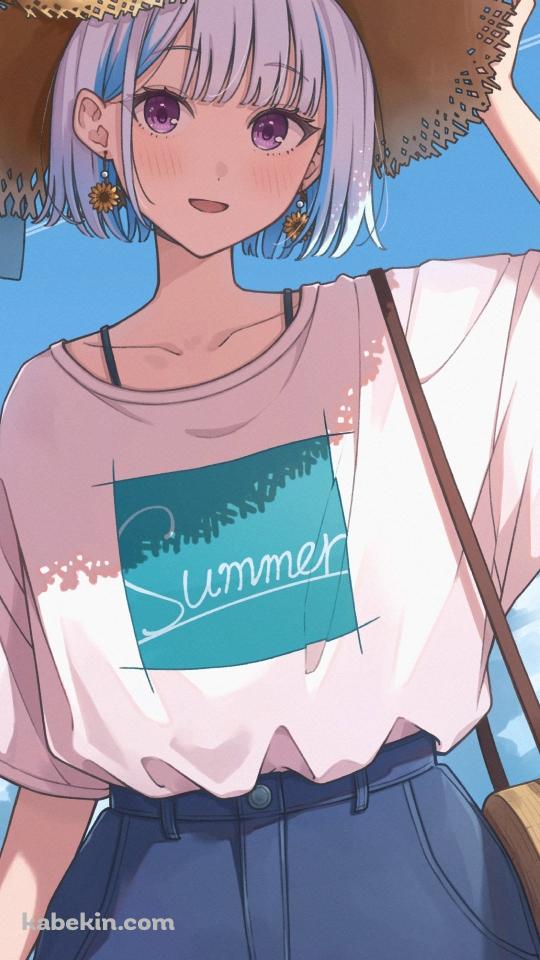 海辺で麦わら帽子を被ったリゼ・ヘルエスタ / バーチャルYouTuberのAndroidの壁紙(540px x 960px) スマホ用