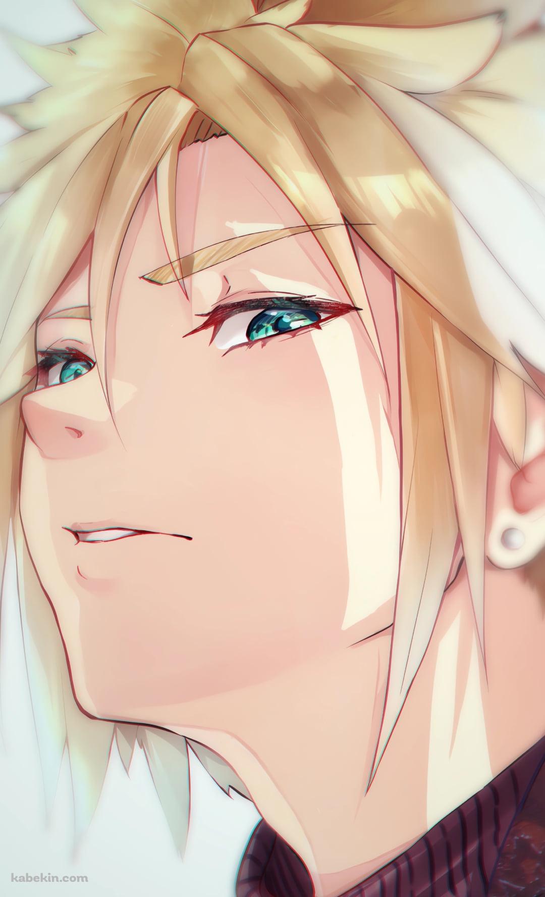 緑の瞳でこちらを見つめるクラウド・ストライフ / ファイナルファンタジー7 / FF7のAndroidの壁紙(1080px x 1776px) スマホ用