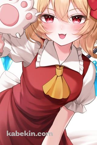 猫の手をつけた可愛いフランドール・スカーレット / 東方のAndroidの壁紙(320px x 480px) スマホ用