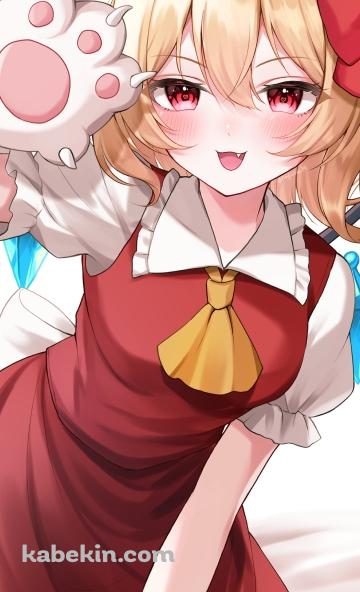 猫の手をつけた可愛いフランドール・スカーレット / 東方のAndroidの壁紙(360px x 592px) スマホ用