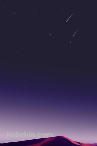 夜の砂漠 / 流れ星 / 紫の景色のAndroidの壁紙(320px x 480px) スマホ用