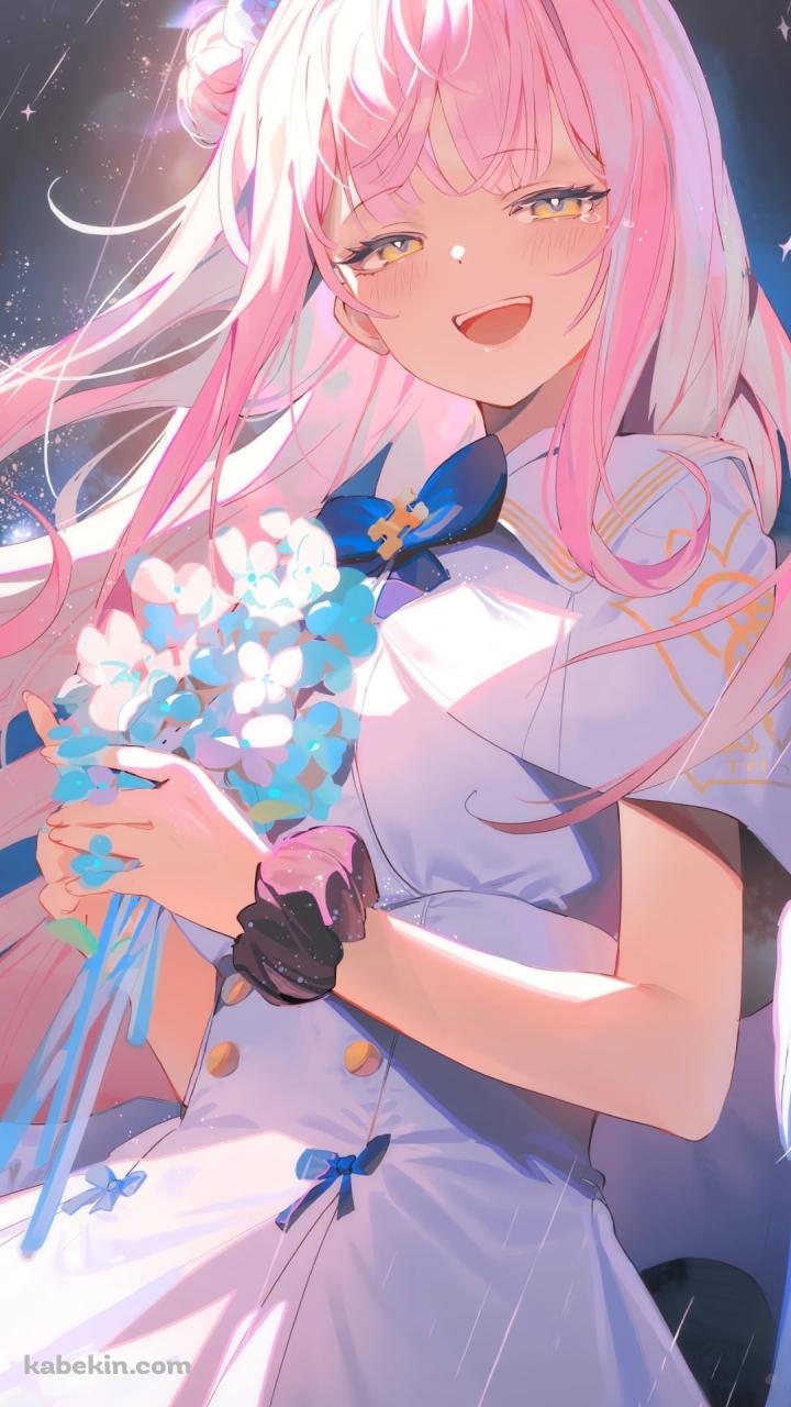 雨の中、花束を持つ聖園ミカ / ブルーアーカイブのAndroidの壁紙(720px x 1280px) スマホ用