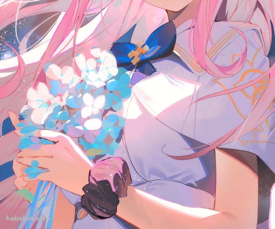 雨の中、花束を持つ聖園ミカ / ブルーアーカイブのAndroidの壁紙(960px x 800px) スマホ用