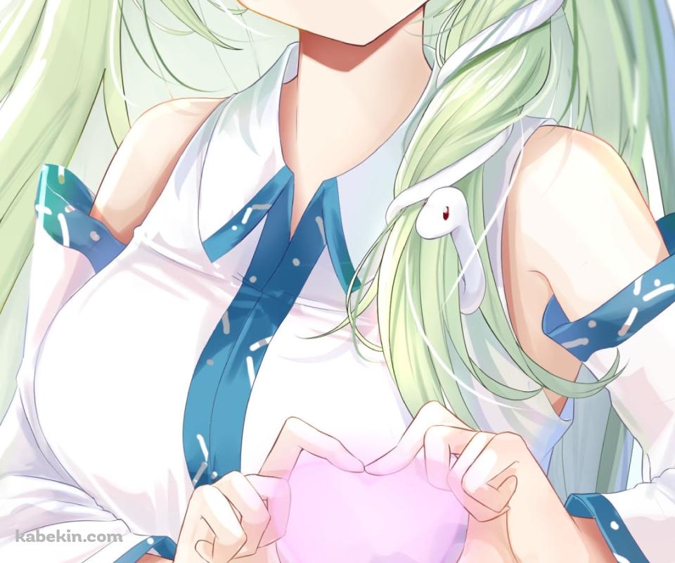胸元でハートを作る可愛い東風谷早苗 / 東方のAndroidの壁紙(960px x 800px) スマホ用
