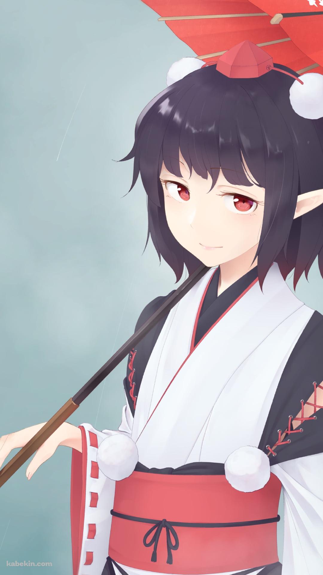 赤い和傘をさす射命丸文 / 東方のAndroidの壁紙(1080px x 1920px) スマホ用