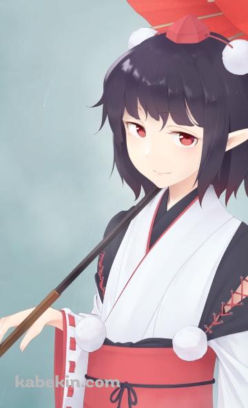 赤い和傘をさす射命丸文 / 東方のAndroidの壁紙(360px x 592px) スマホ用