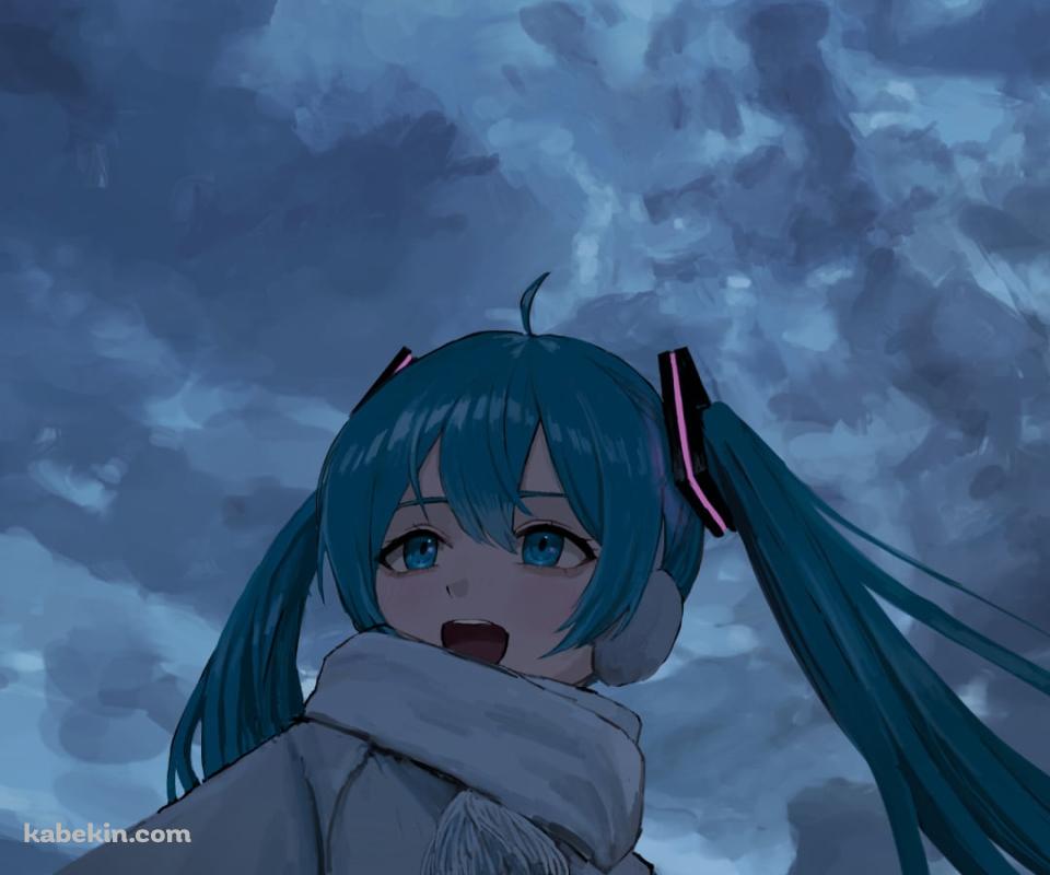 曇り空とネギを持つ初音ミク / ボーカロイドのAndroidの壁紙(960px x 800px) スマホ用