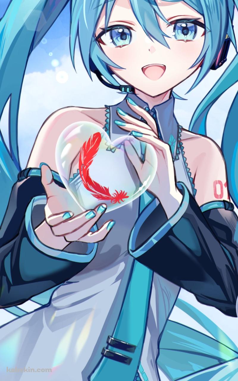 ハート型のシャボン玉と初音ミク / ボーカロイドのAndroidの壁紙(800px x 1280px) スマホ用