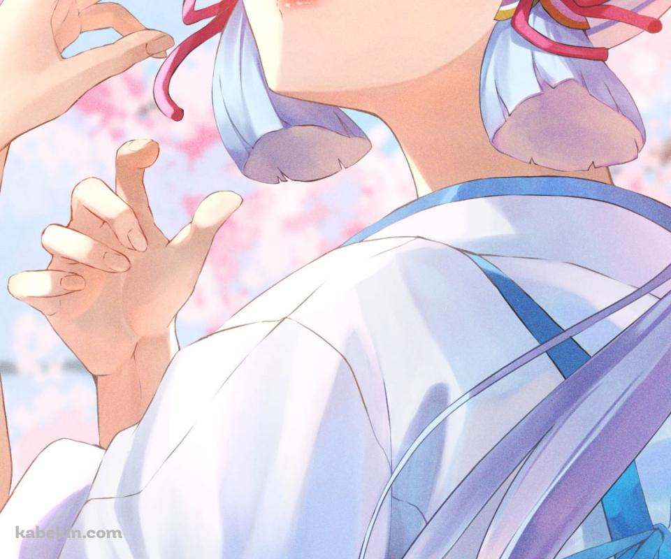 桜の花を愛でる神里綾華 / 原神のAndroidの壁紙(960px x 800px) スマホ用