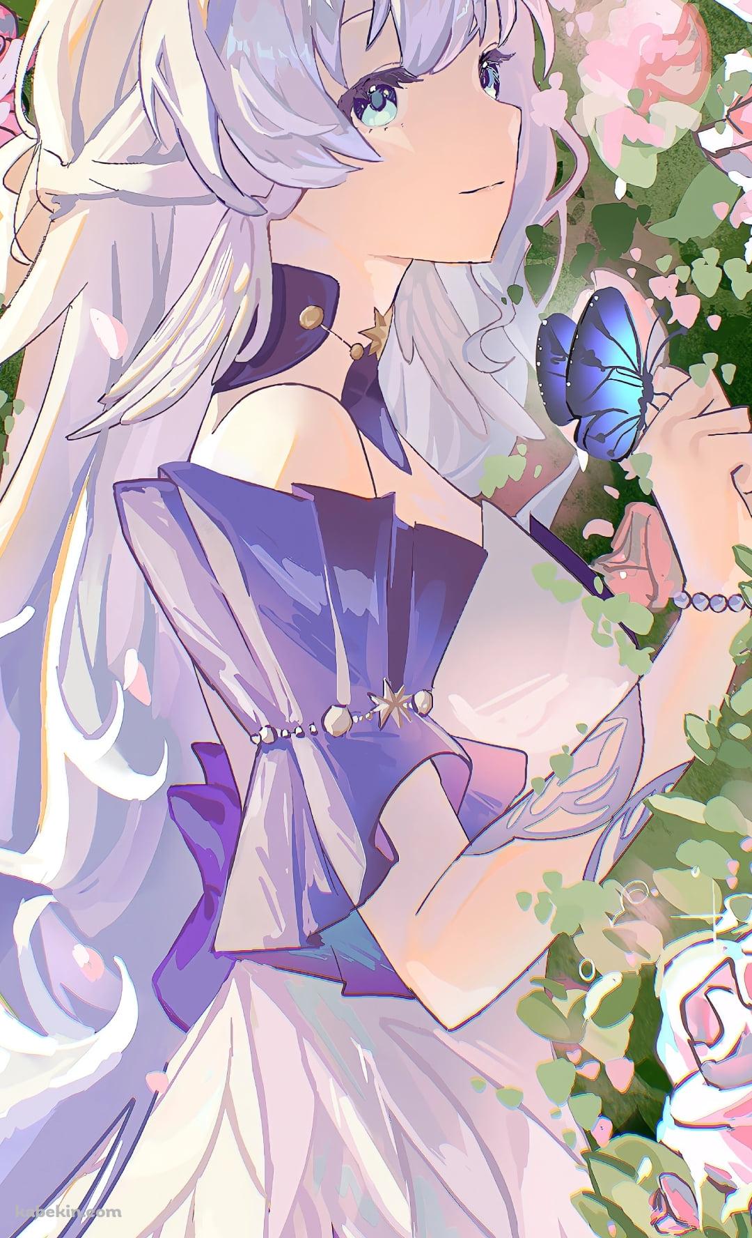 ピンクの薔薇とロビンと青い蝶 / 崩壊:スターレイルのAndroidの壁紙(1080px x 1776px) スマホ用