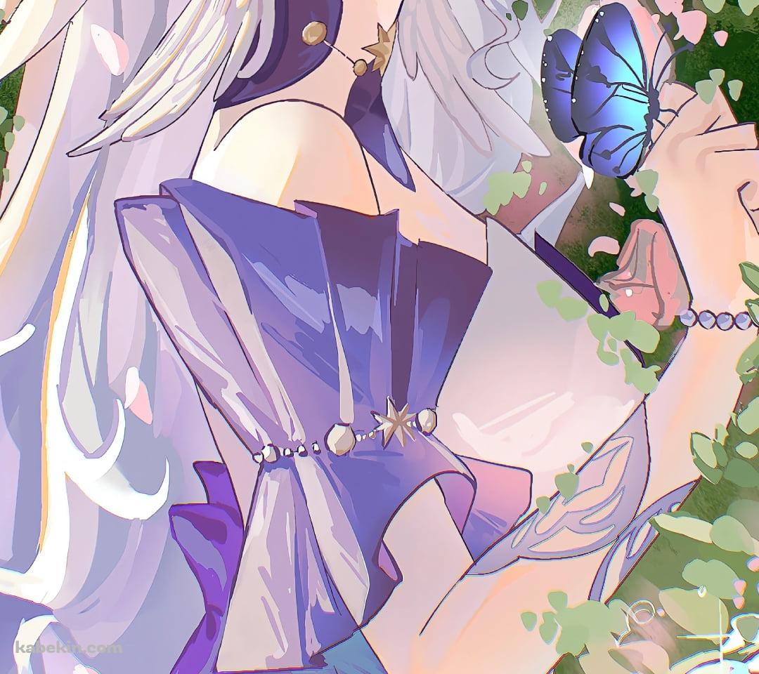 ピンクの薔薇とロビンと青い蝶 / 崩壊:スターレイルのAndroidの壁紙(1080px x 960px) スマホ用