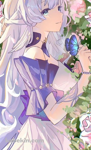 ピンクの薔薇とロビンと青い蝶 / 崩壊:スターレイルのAndroidの壁紙(360px x 592px) スマホ用