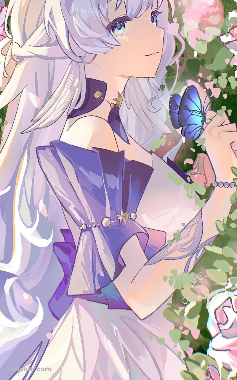 ピンクの薔薇とロビンと青い蝶 / 崩壊:スターレイルのAndroidの壁紙(800px x 1280px) スマホ用