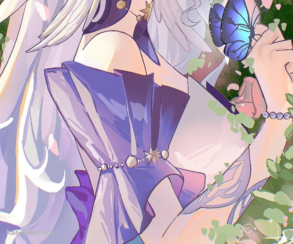 ピンクの薔薇とロビンと青い蝶 / 崩壊:スターレイルのAndroidの壁紙(960px x 800px) スマホ用