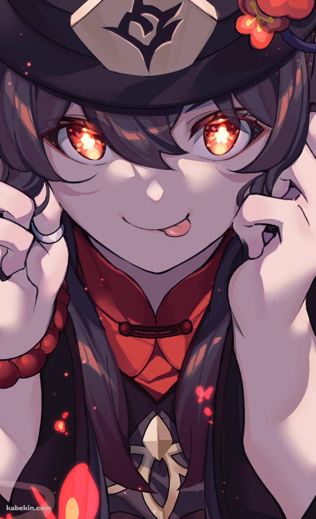 舌を出すWピースをする胡桃 / 原神のAndroidの壁紙(1080px x 1776px) スマホ用