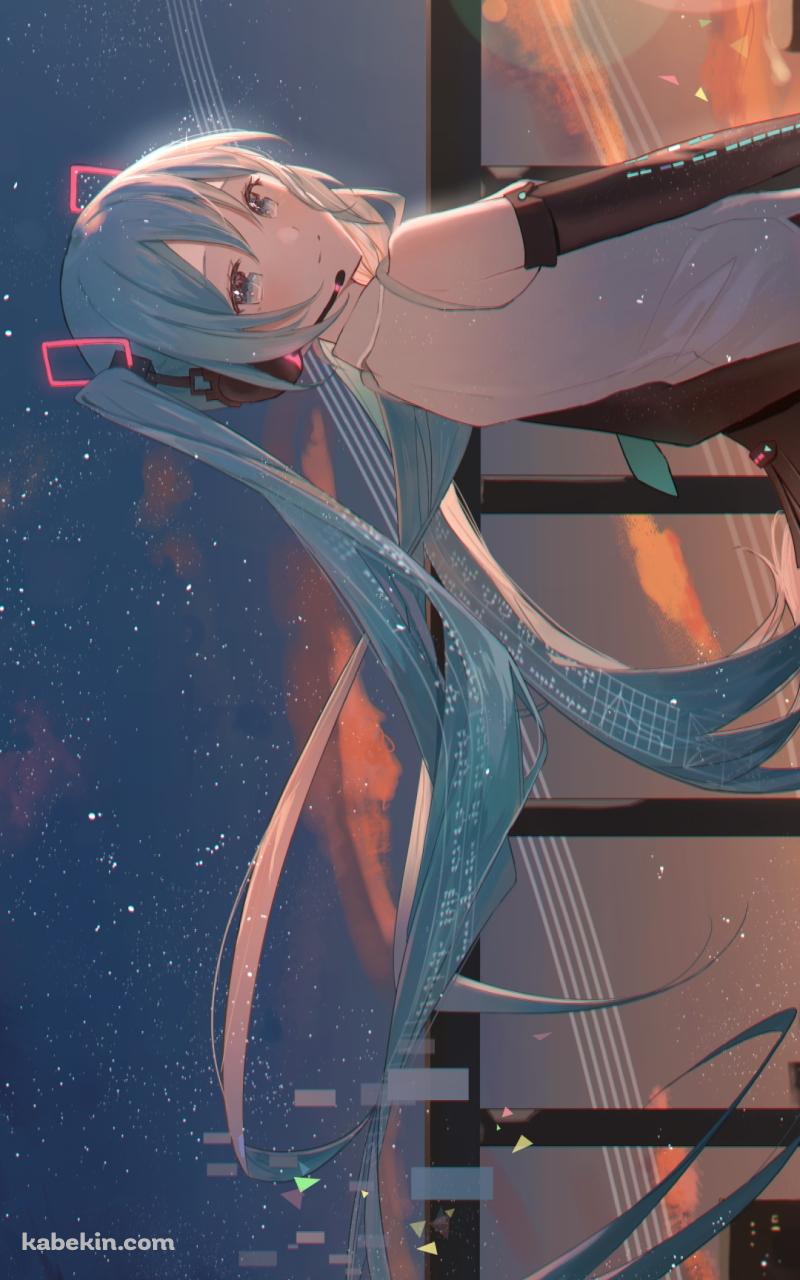 夜の街のビルと振り返る初音ミク / ボカロのAndroidの壁紙(800px x 1280px) スマホ用