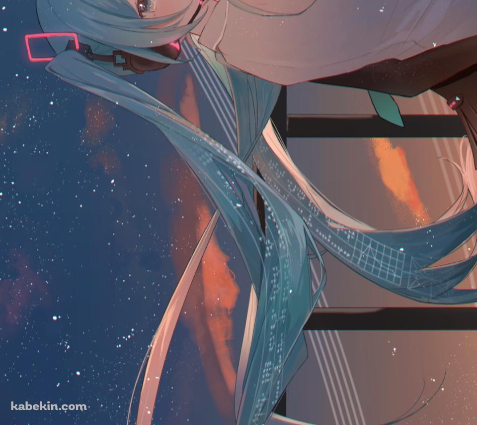 夜の街のビルと振り返る初音ミク / ボカロのAndroidの壁紙(960px x 854px) スマホ用