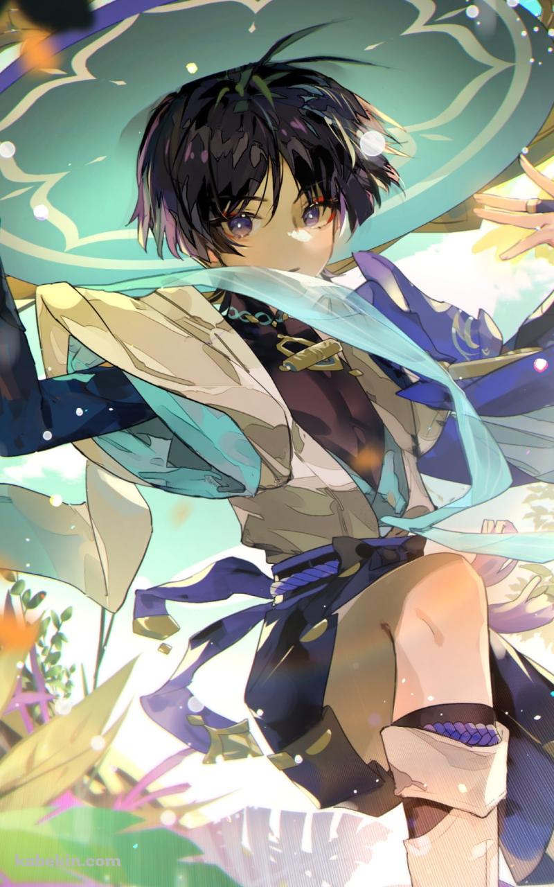 カラフルな草木とスカラマシュ / 放浪者 / 原神のAndroidの壁紙(800px x 1280px) スマホ用