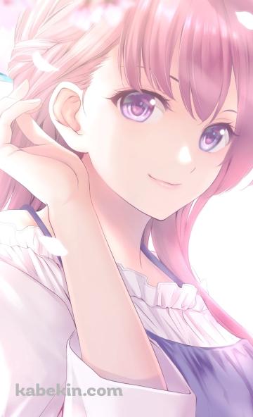 桜の花と髪をかきあげる幕澤桜花 / 女神のカフェテラスのAndroidの壁紙(360px x 592px) スマホ用