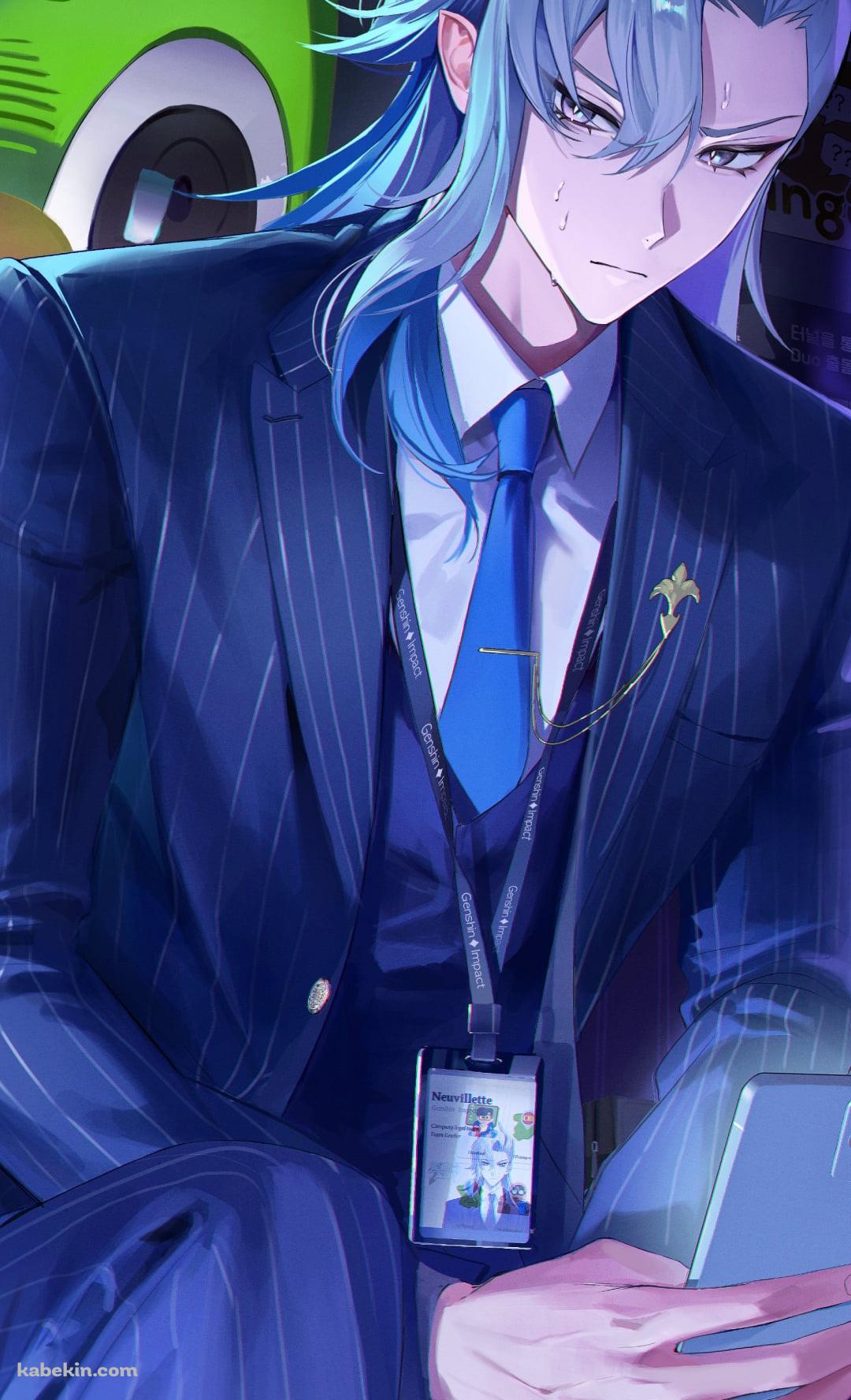 スマホを見るスーツを着たヌヴィレット / 原神のAndroidの壁紙(1080px x 1776px) スマホ用