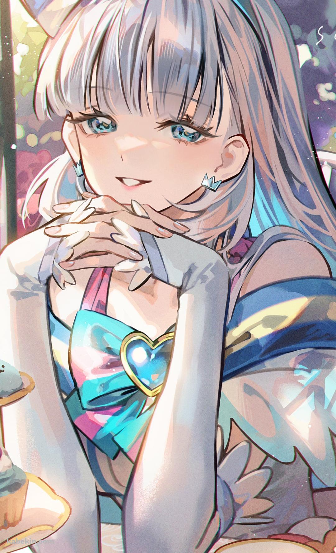 お茶をしながら頬杖をつく猫屋敷ユキ / キュアニャミー / わんだふるぷりきゅあ!のAndroidの壁紙(1080px x 1776px) スマホ用