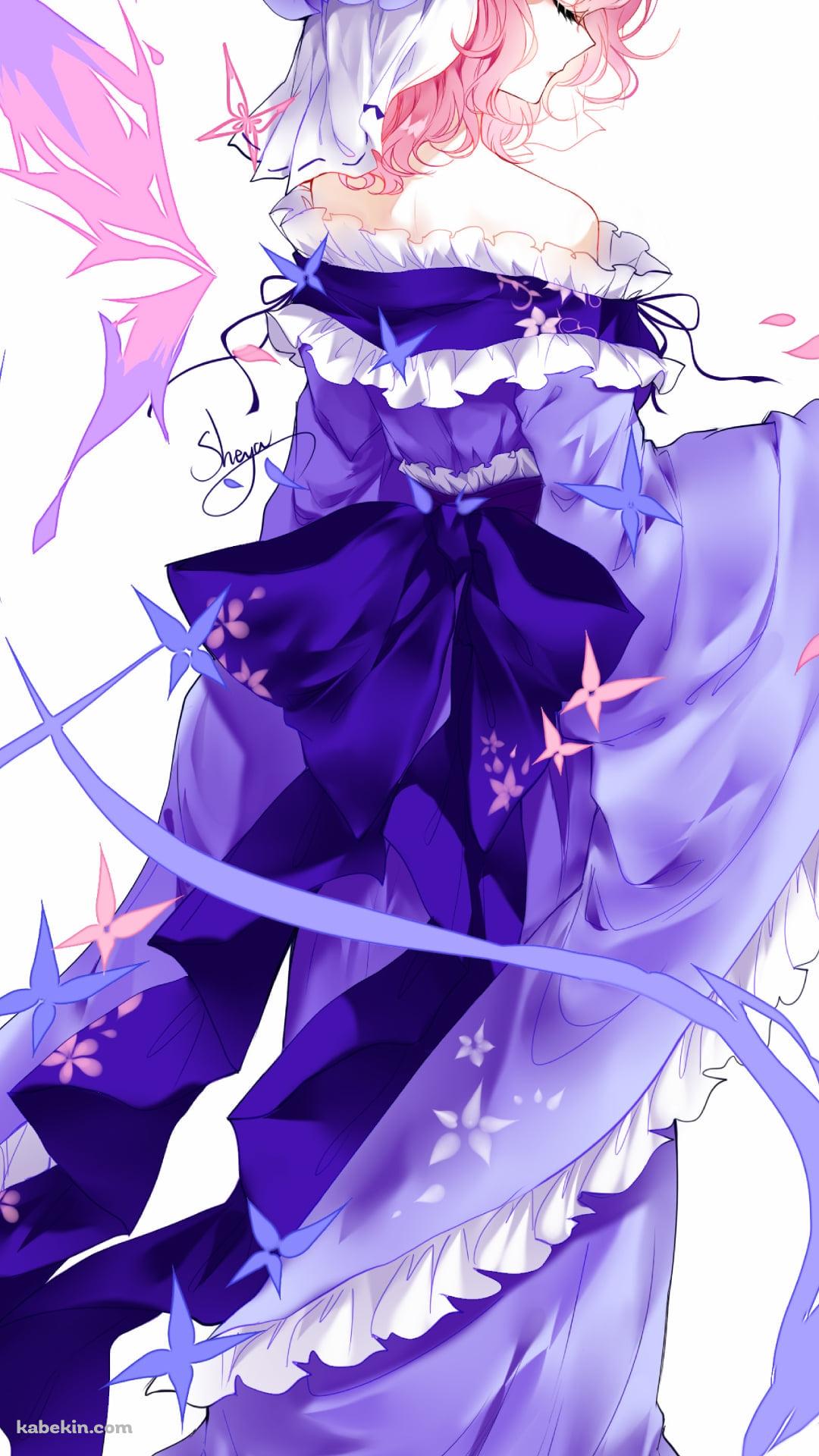 青い服を着た西行寺幽々子の後ろ姿 / 東方のAndroidの壁紙(1080px x 1920px) スマホ用