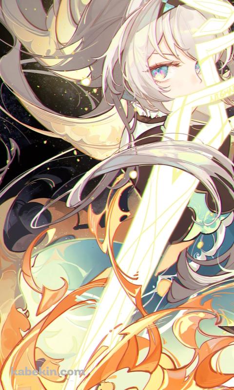 光る剣越しに睨みつけるホタル / 崩壊:スターレイルのAndroidの壁紙(480px x 800px) スマホ用