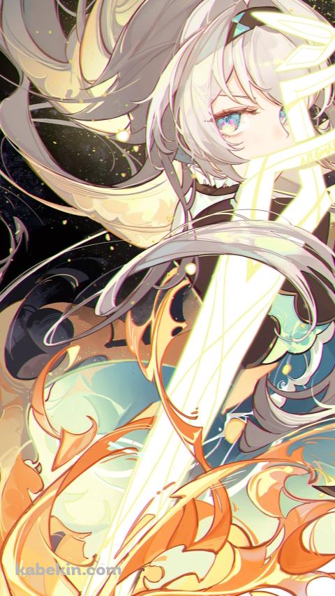 光る剣越しに睨みつけるホタル / 崩壊:スターレイルのAndroidの壁紙(480px x 854px) スマホ用