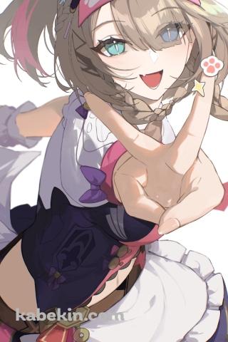 ピースするpardofelis / マーブルキャット / 崩壊3rdのAndroidの壁紙(320px x 480px) スマホ用