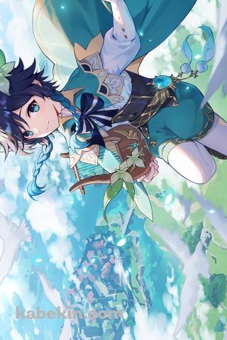 白い鳥とウェンティ / 原神のAndroidの壁紙(320px x 480px) スマホ用