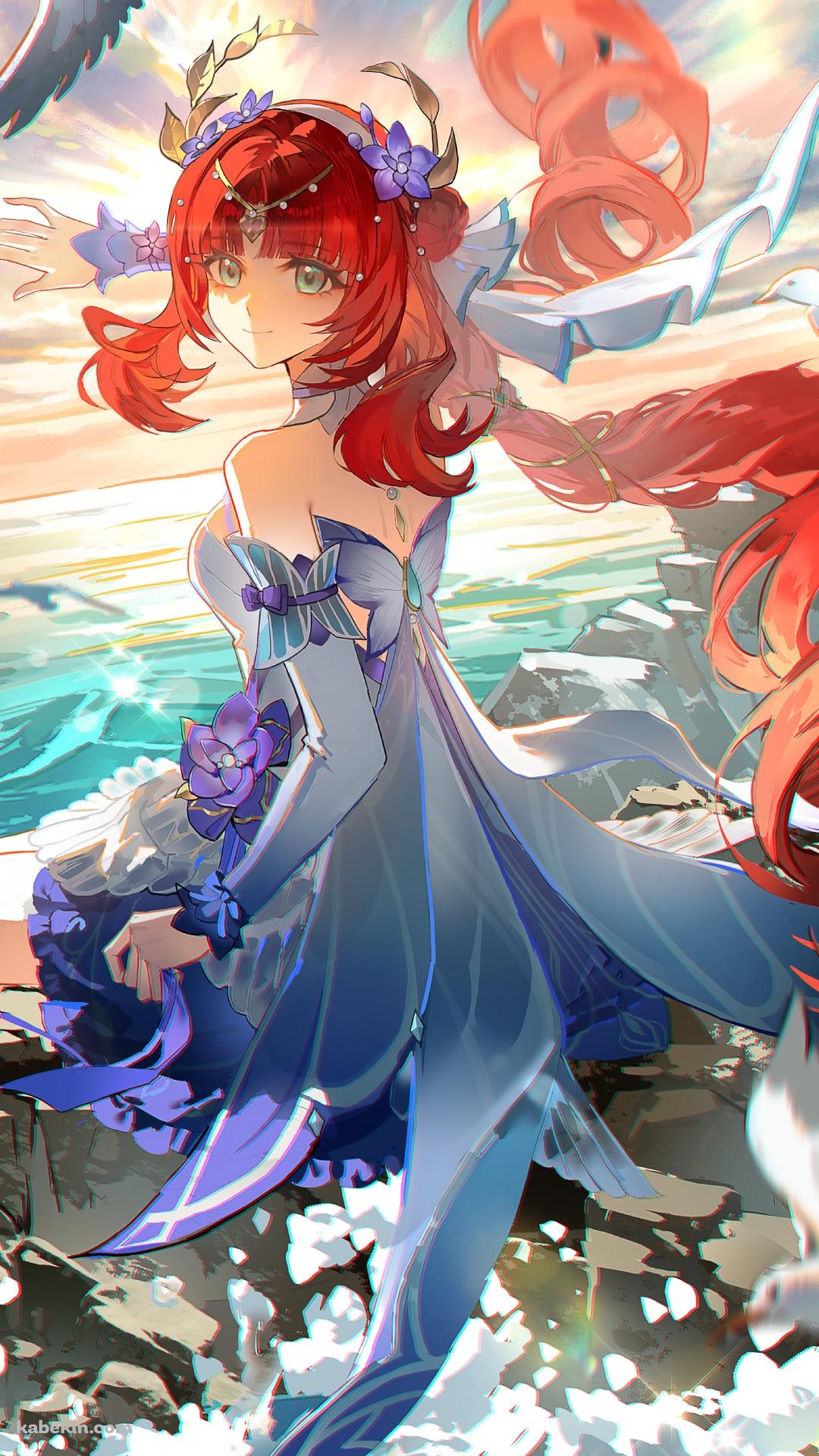 海沿いの岸壁に座るニィロウ / 原神のAndroidの壁紙(1080px x 1920px) スマホ用