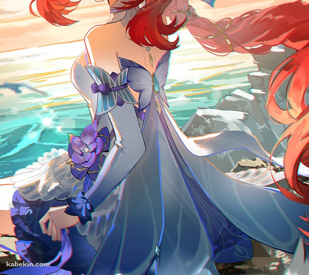海沿いの岸壁に座るニィロウ / 原神のAndroidの壁紙(1080px x 960px) スマホ用