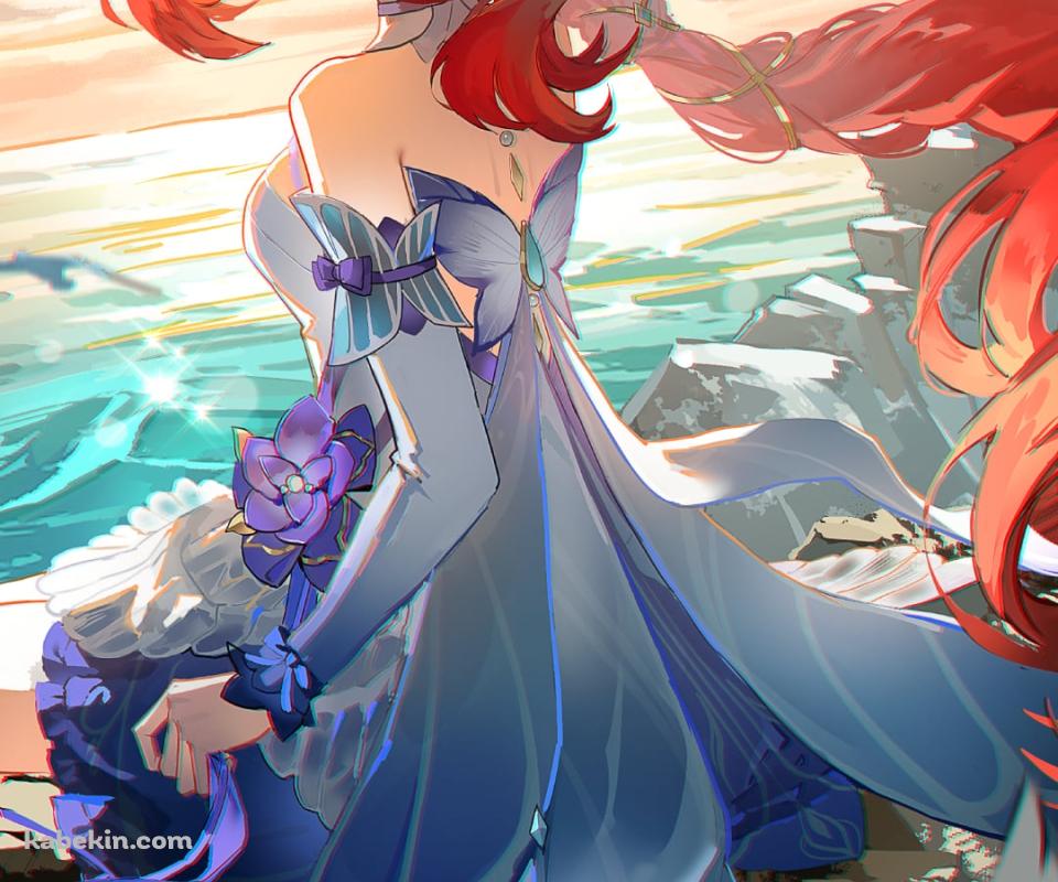 海沿いの岸壁に座るニィロウ / 原神のAndroidの壁紙(960px x 800px) スマホ用