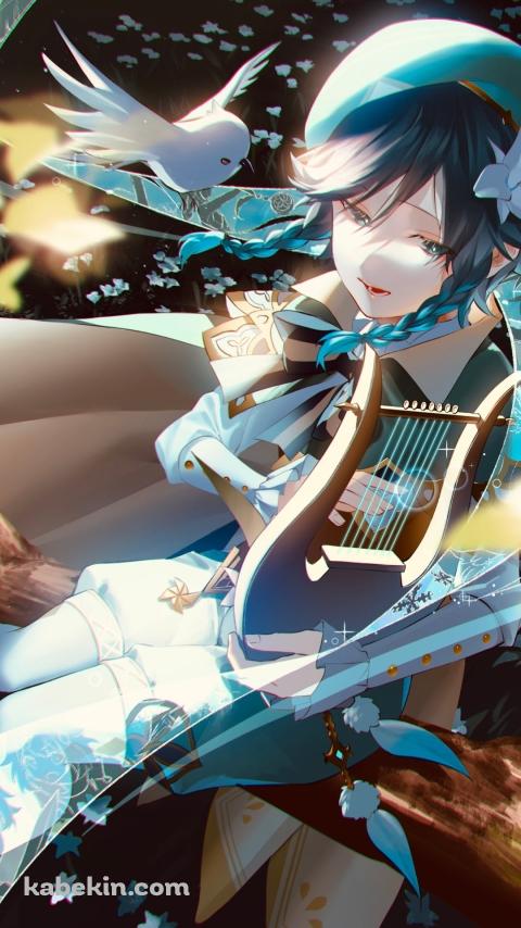 木に座り竪琴を弾くウェンティ / 原神のAndroidの壁紙(480px x 854px) スマホ用