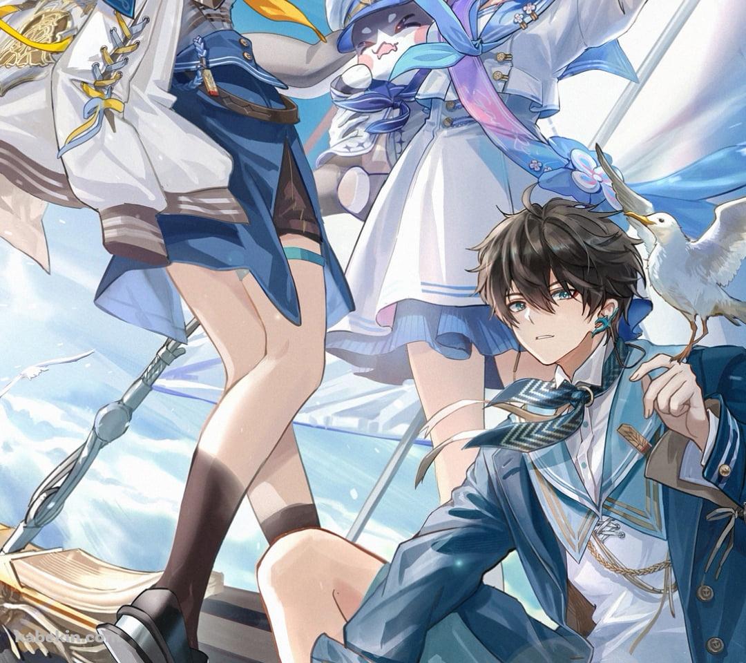 空飛ぶ船に乗る丹恒と星と三月七とパム / 崩壊:スターレイルのAndroidの壁紙(1080px x 960px) スマホ用
