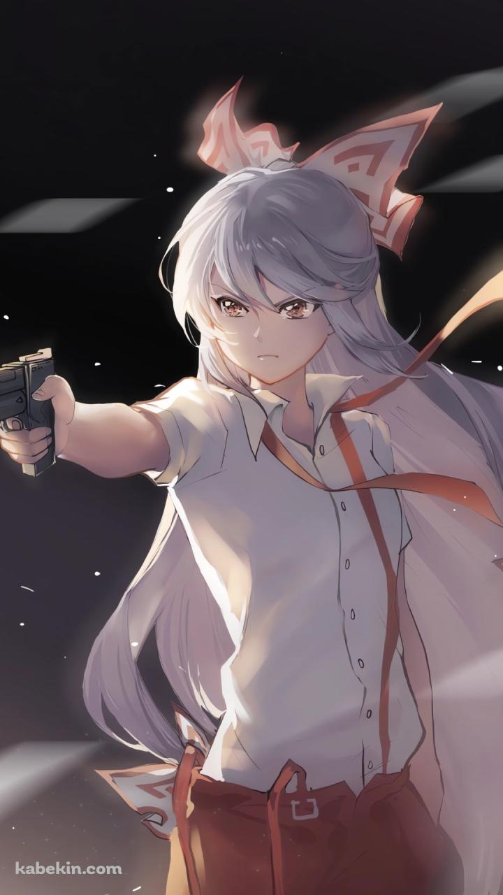 銃をかまえる藤原妹紅 / 東方のAndroidの壁紙(720px x 1280px) スマホ用
