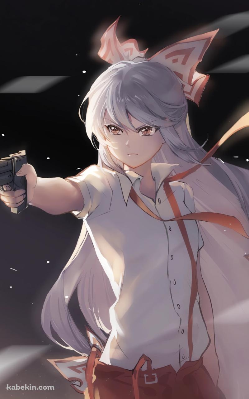 銃をかまえる藤原妹紅 / 東方のAndroidの壁紙(800px x 1280px) スマホ用
