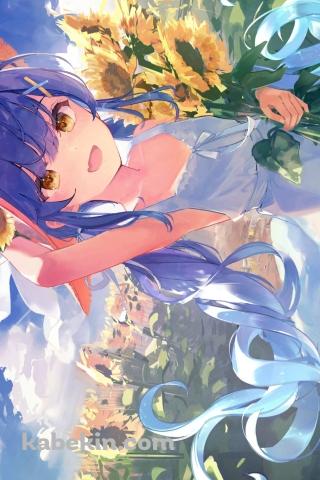 向日葵を持つ麦わら帽子をかぶった天宮こころ / にじさんじ / バーチャルYouTuberのAndroidの壁紙(320px x 480px) スマホ用