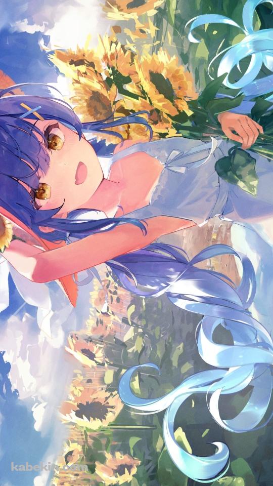 向日葵を持つ麦わら帽子をかぶった天宮こころ / にじさんじ / バーチャルYouTuberのAndroidの壁紙(540px x 960px) スマホ用