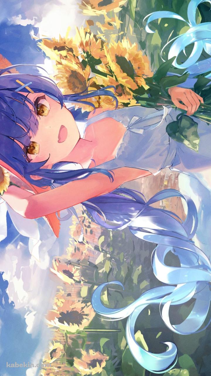 向日葵を持つ麦わら帽子をかぶった天宮こころ / にじさんじ / バーチャルYouTuberのAndroidの壁紙(720px x 1280px) スマホ用