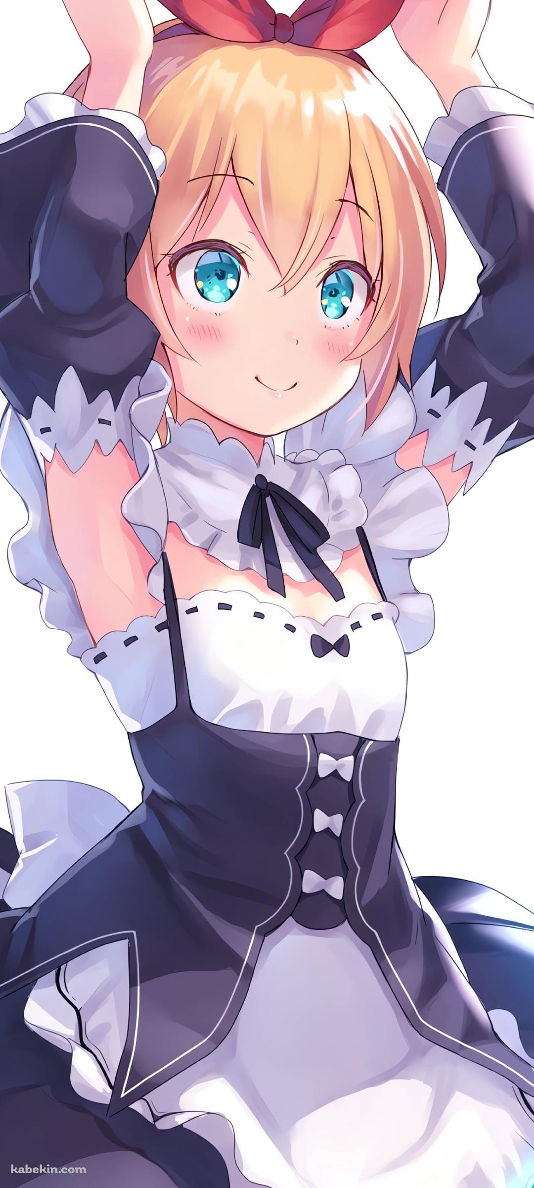 頭の上の赤いリボンを触るペトラ・レイテ / Re:ゼロから始まる異世界生活のAndroidの壁紙(1080px x 2400px) スマホ用