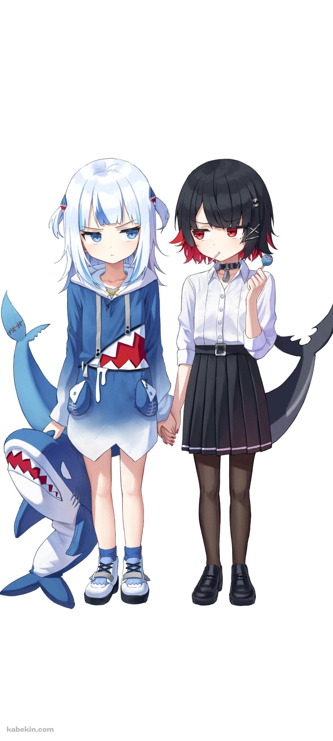 並んで見つめ合うがうる・ぐらとエレン・ジョー / ホロライブ / バーチャルYouTuber / ゼンレスゾーンゼロのAndroidの壁紙(1080px x 2400px) スマホ用