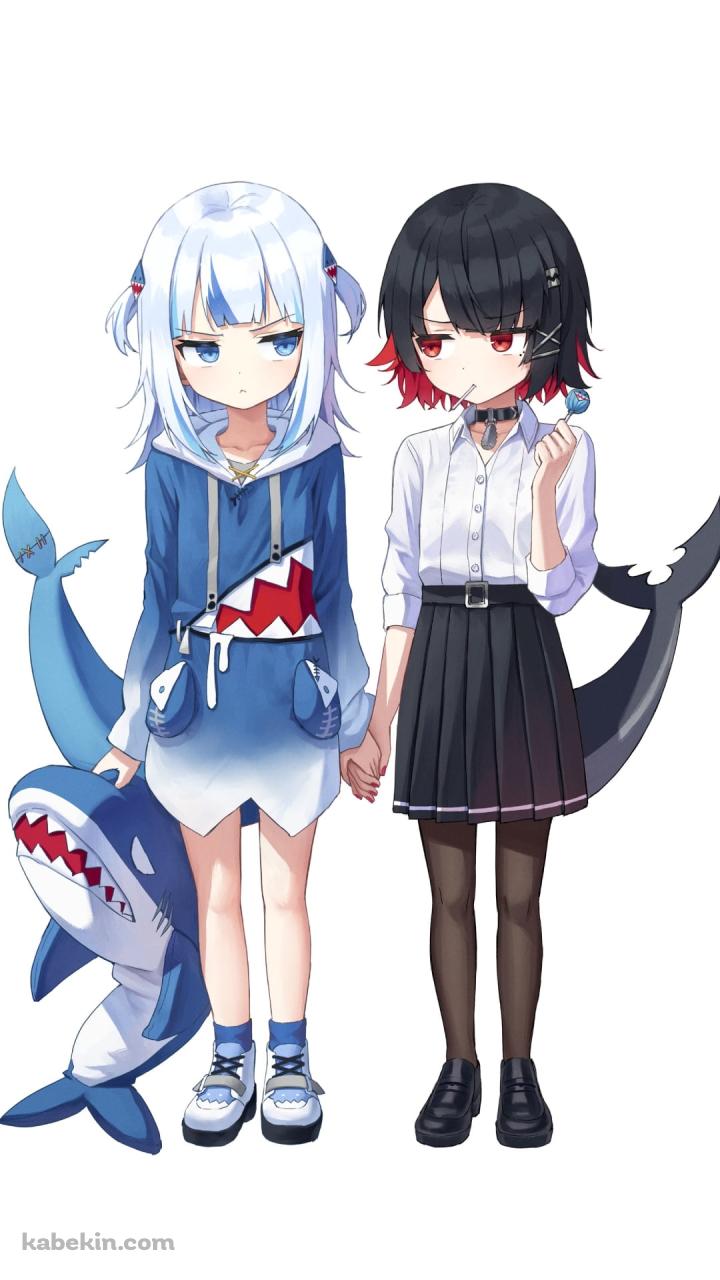 並んで見つめ合うがうる・ぐらとエレン・ジョー / ホロライブ / バーチャルYouTuber / ゼンレスゾーンゼロのAndroidの壁紙(720px x 1280px) スマホ用