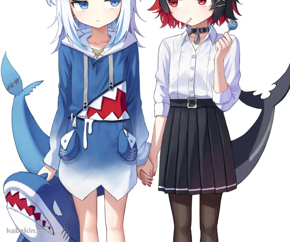 並んで見つめ合うがうる・ぐらとエレン・ジョー / ホロライブ / バーチャルYouTuber / ゼンレスゾーンゼロのAndroidの壁紙(960px x 800px) スマホ用