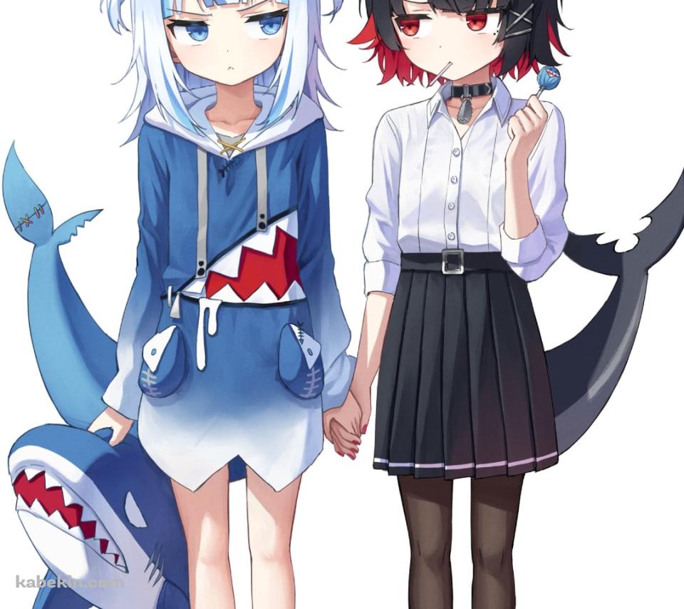 並んで見つめ合うがうる・ぐらとエレン・ジョー / ホロライブ / バーチャルYouTuber / ゼンレスゾーンゼロのAndroidの壁紙(960px x 854px) スマホ用