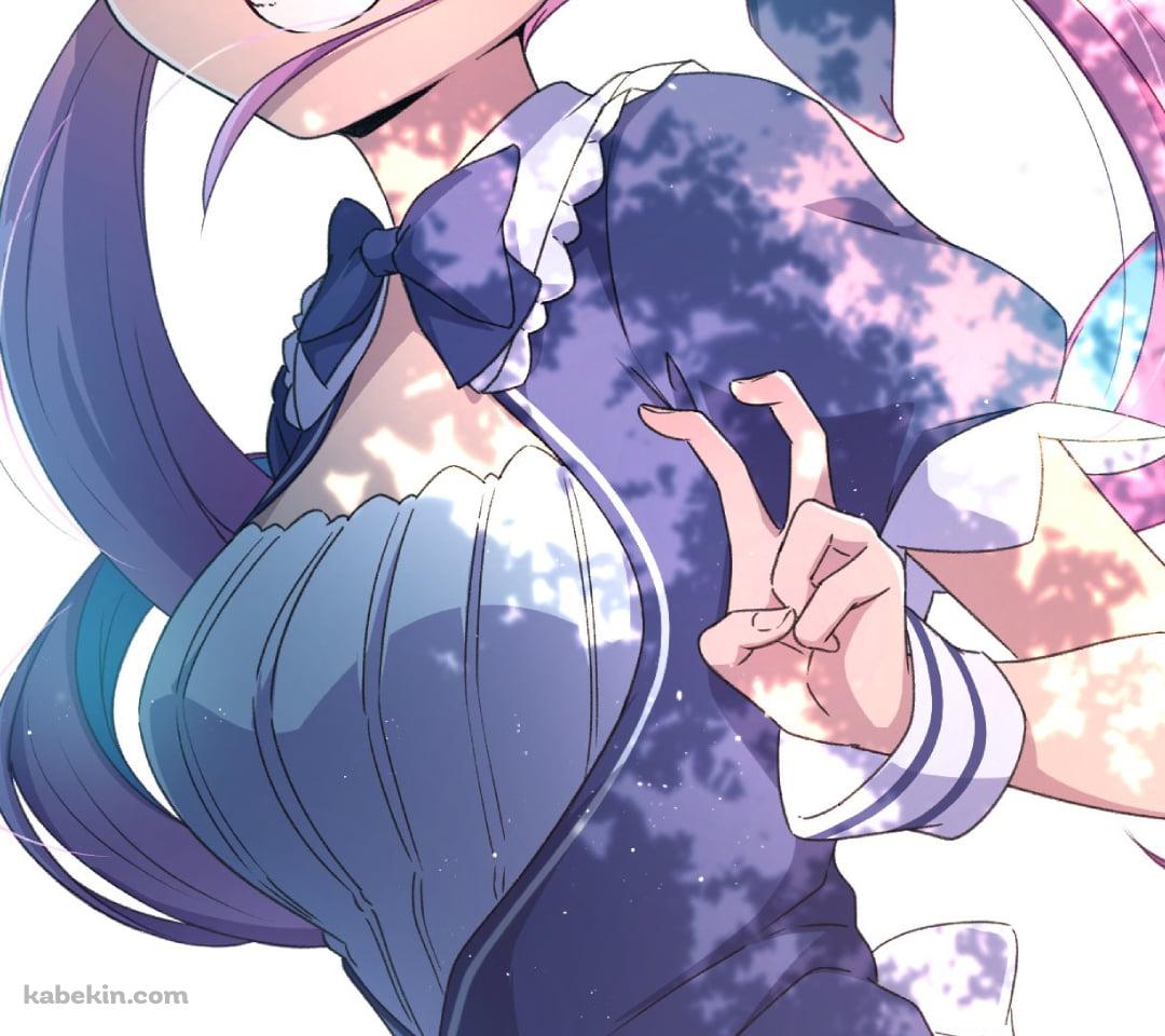 左手でピースをする笑顔の湊あくあ / ホロライブ / バーチャルYouTuberのAndroidの壁紙(1080px x 960px) スマホ用