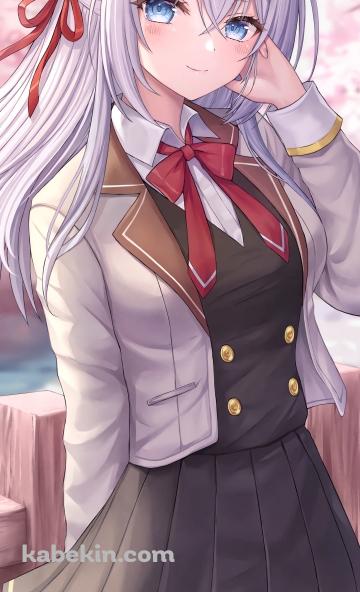 桜の花と制服を着たアリサ・ミハイロヴナ・九条 / 時々ボソッとロシア語でデレる隣のアーリャさんのAndroidの壁紙(360px x 592px) スマホ用