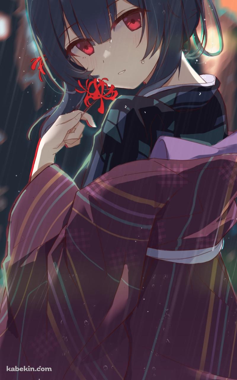 雨の中、着物を着た杜野凛世 / アイドルマスターシャイニーカラーズのAndroidの壁紙(800px x 1280px) スマホ用