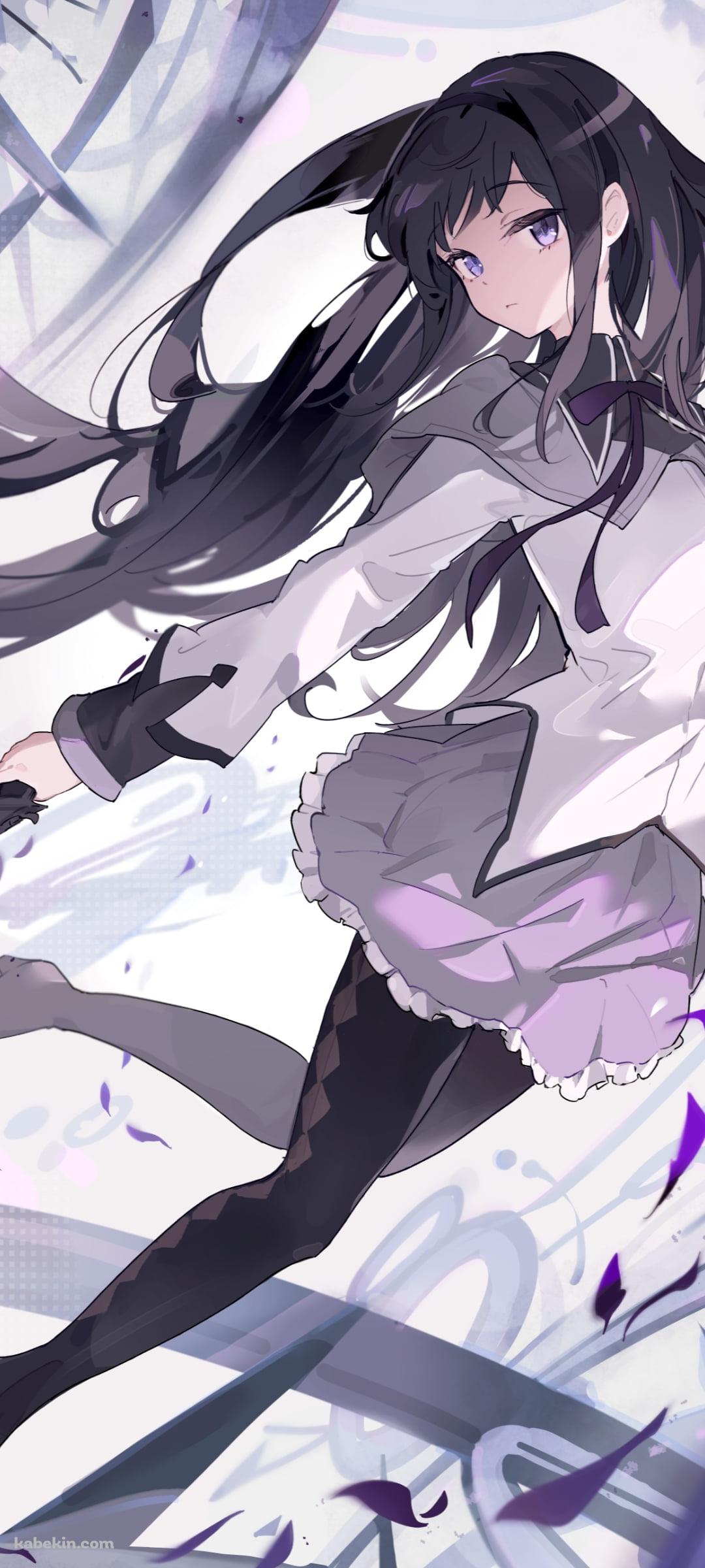 時計と浮遊する暁美ほむら / 魔法少女まどか☆マギカのAndroidの壁紙(1080px x 2400px) スマホ用